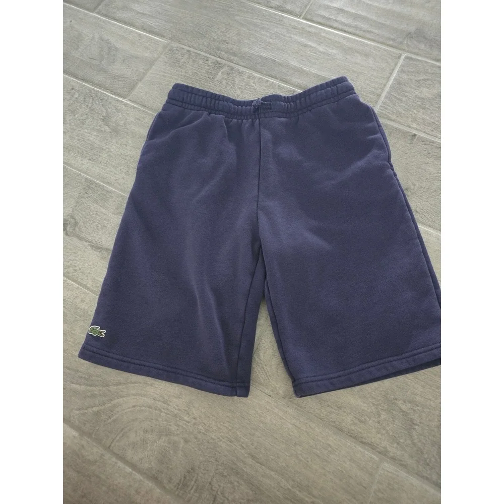 Lacoste Sport Boys Navy Blue Fleece Sweat Shorts‎ Size 14 Crocodile Logo